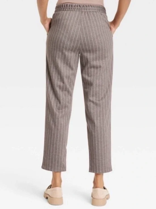 A New Day Taupe Pinstripe High Rise Tapered Ankle Pants Large NWT - Picture 3 of 4